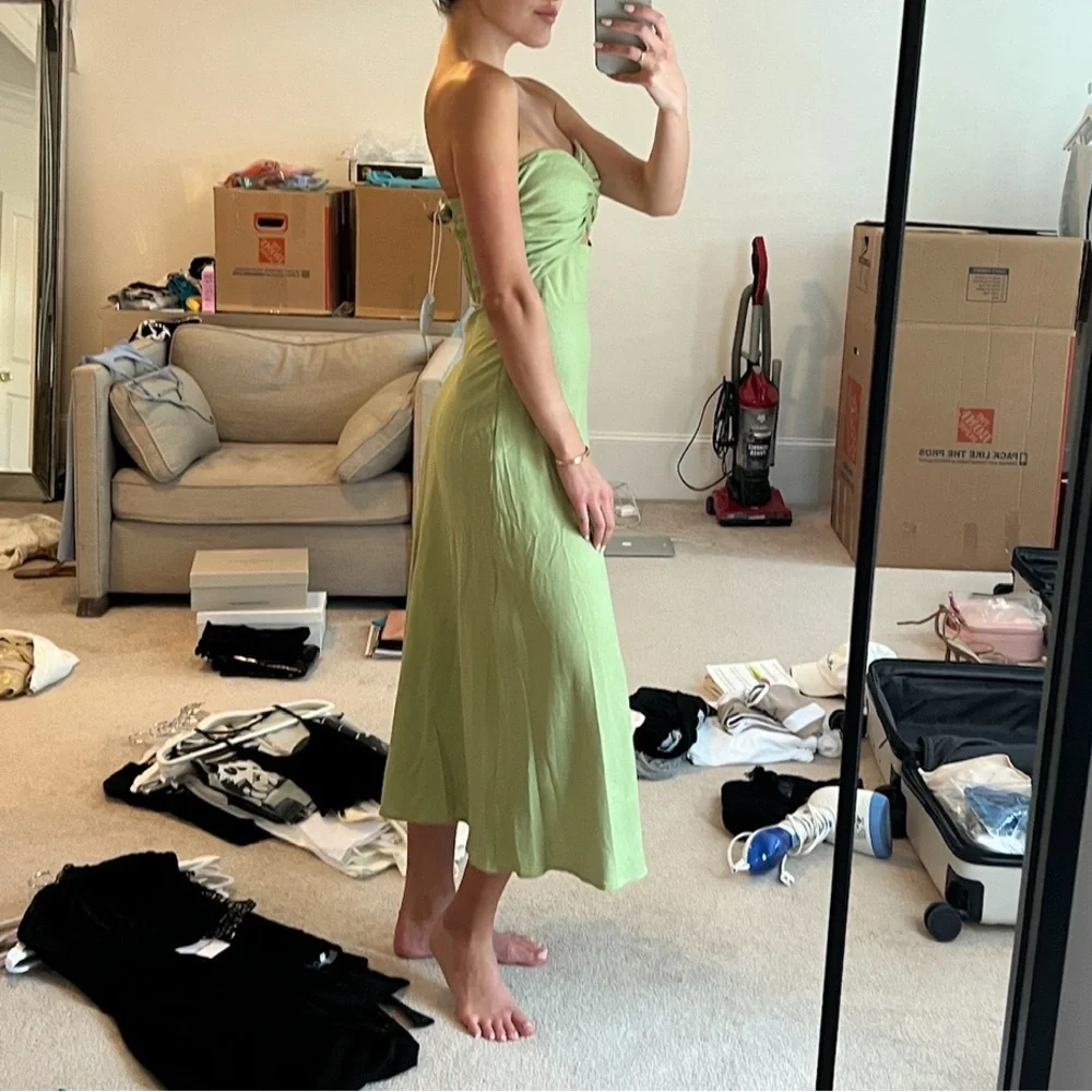 Petal & Pup Strapless Twist Front Cutout Midi Dress in Sage - Picture 2 of 4